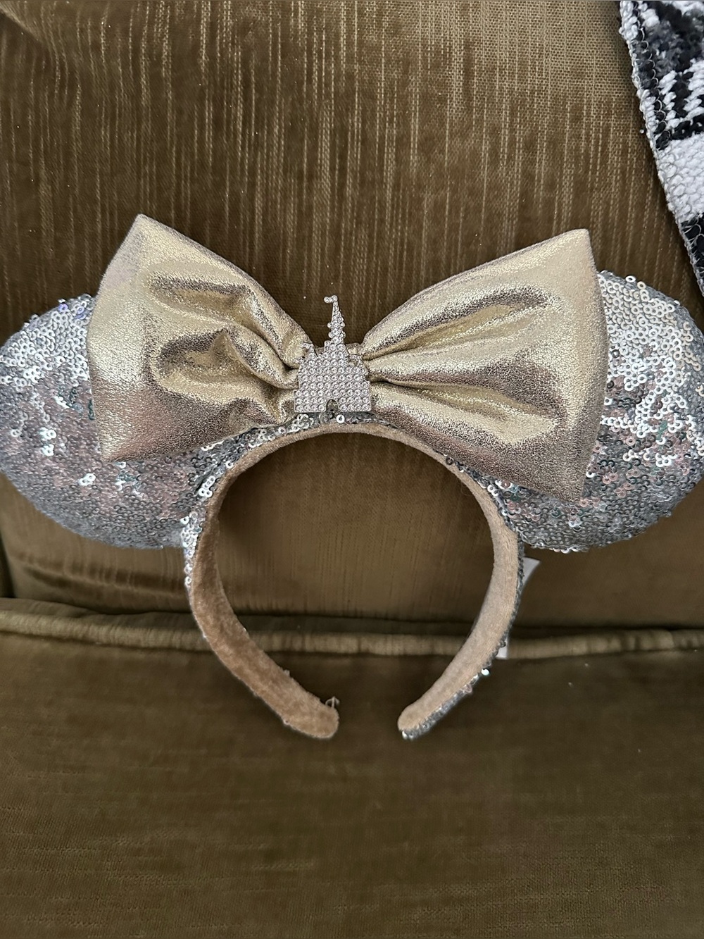 Mickey ears headband silver sequins and gold bow ladies/girls unisex Disney